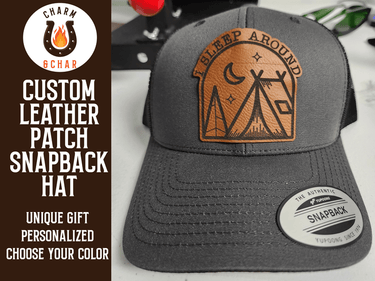 I Sleep Around Leather Patch Trucker Hat for Camping Lovers - Trucker Hat - Charm and Char